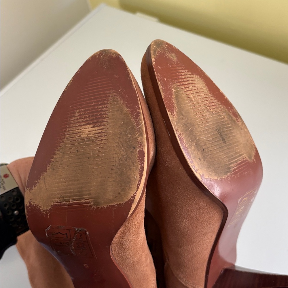 farylrobin Anthropologie Tan Suede Slouchy Foldover Heeled Ankle Boot Size 8 - Picture 10 of 15